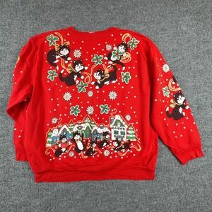 Christmas On Mainstreet Sweater Womens XL Red Cat Ugly Christmas Graphic Fleece
